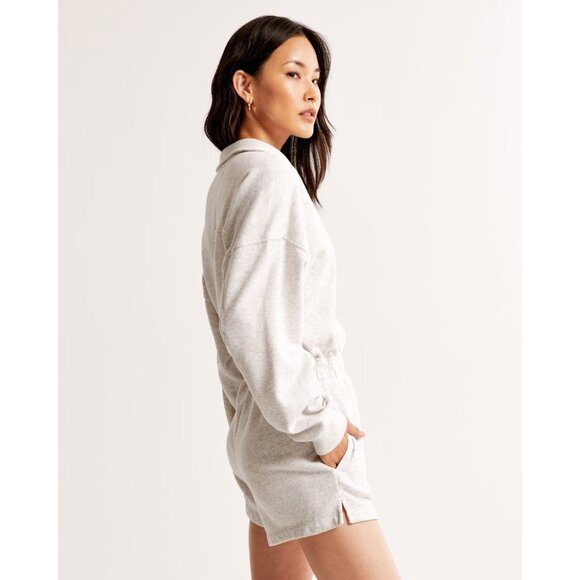 ABERCROMBIE & FITCH Light Heather Grey Cotton Fleece Collared Romper, Size XS - Picture 2 of 13